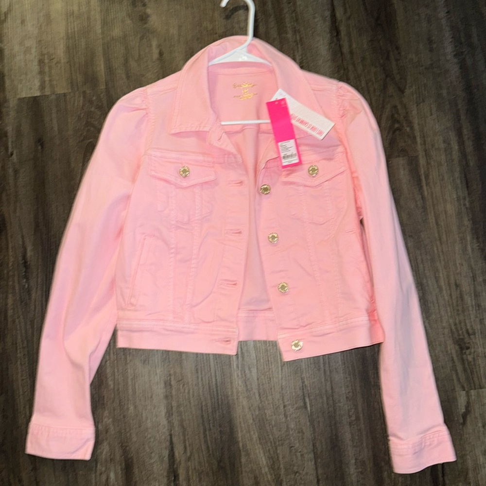 NWT Lilly Pulitzer Laylani Calla Lilly Pink Denim Jacket - Size Medium